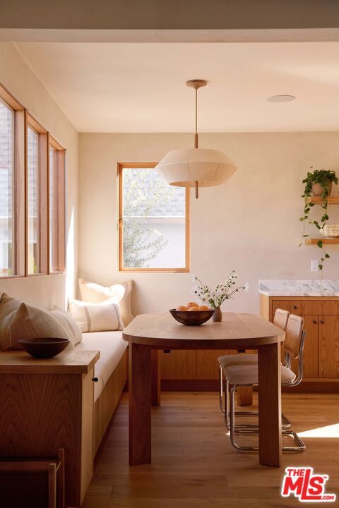 Dining room, Interior, Pendant Lights, Wood Texture Flooring
