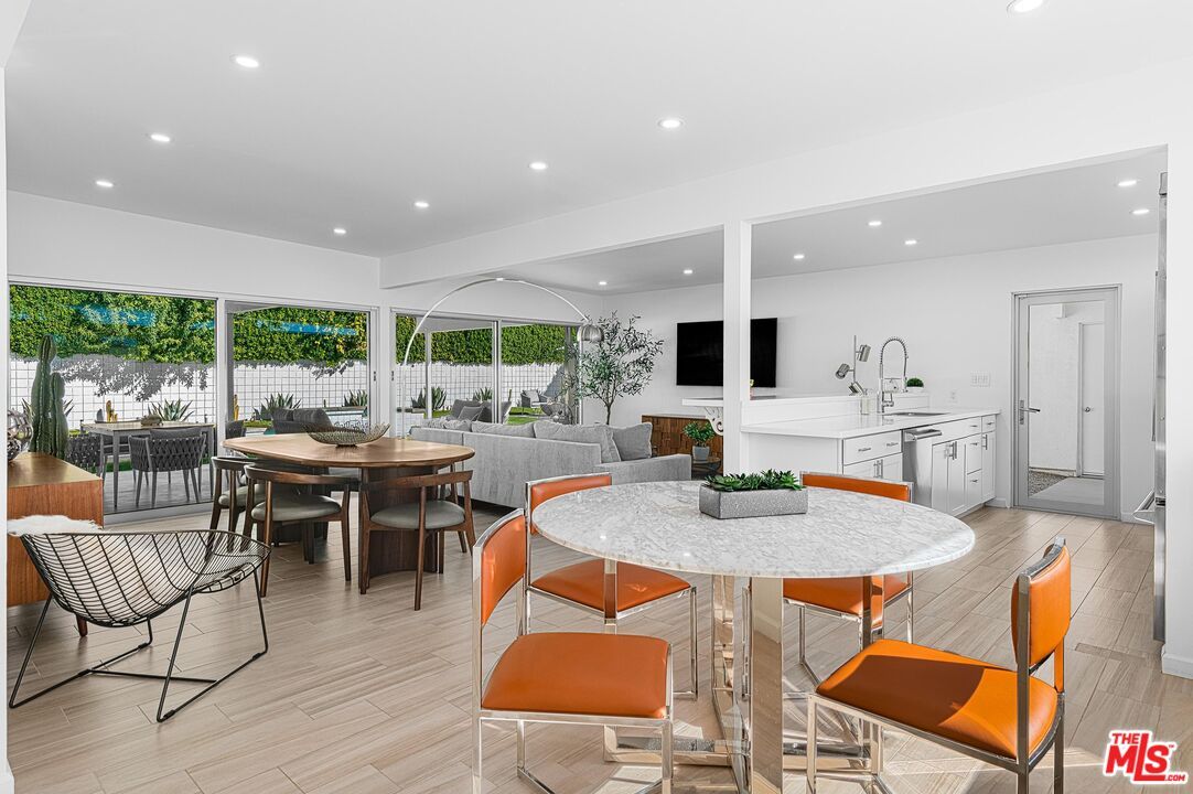 Dining room, Interior, Kitchen, Living room, Recessed Lighting, Wood Texture Flooring