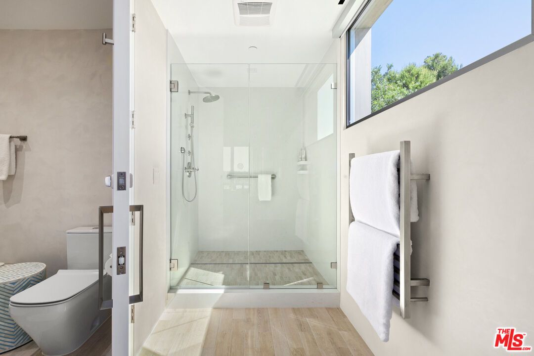 Bathroom, Glass Shower, Interior, Wood Texture Flooring