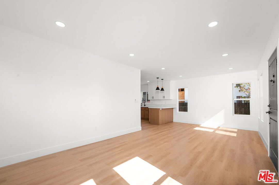 Empty room, Interior, Kitchen, Recessed Lighting, Wood Texture Flooring
