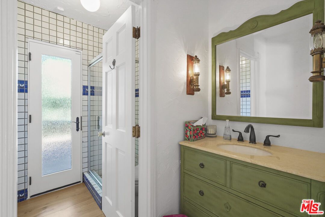 Bathroom, Glass Shower, Interior, Wood Texture Flooring