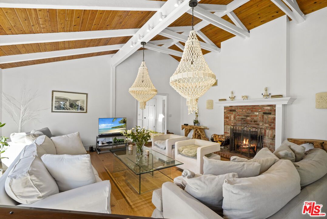Chandelier, Fireplace, Interior, Living room, Wooden Beams, Wooden Ceilings, Wood Texture Flooring