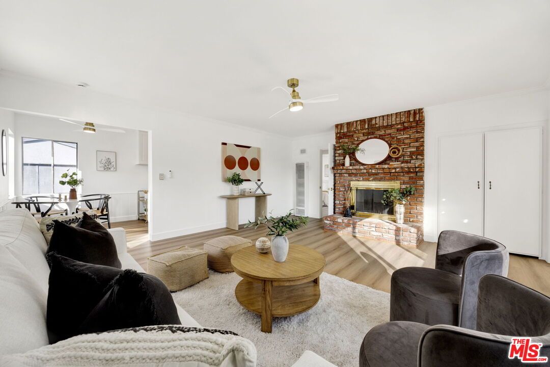 Dining room, Fireplace, Interior, Living room, Stone Walls, Wood Texture Flooring