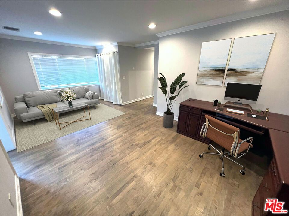 Home Office, Interior, Living room, Recessed Lighting, Wood Texture Flooring