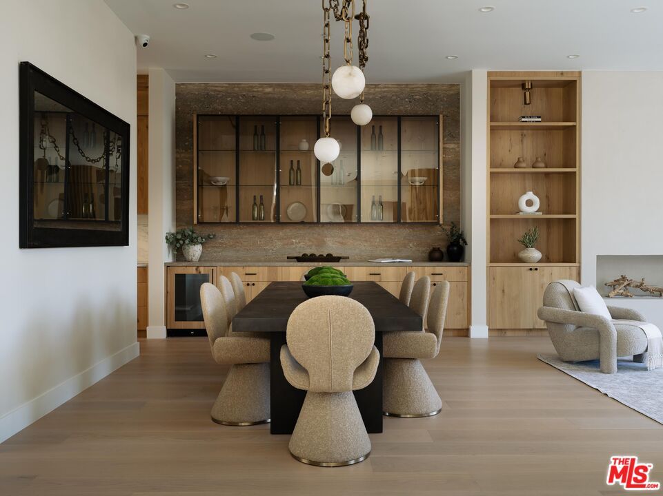 Dining room, Interior, Pendant Lights, Recessed Lighting, Wood Texture Flooring
