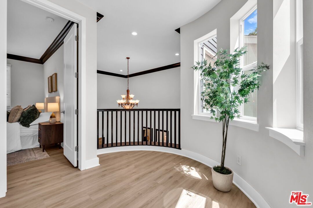 Bedroom, Chandelier, Interior, Recessed Lighting, Wood Texture Flooring