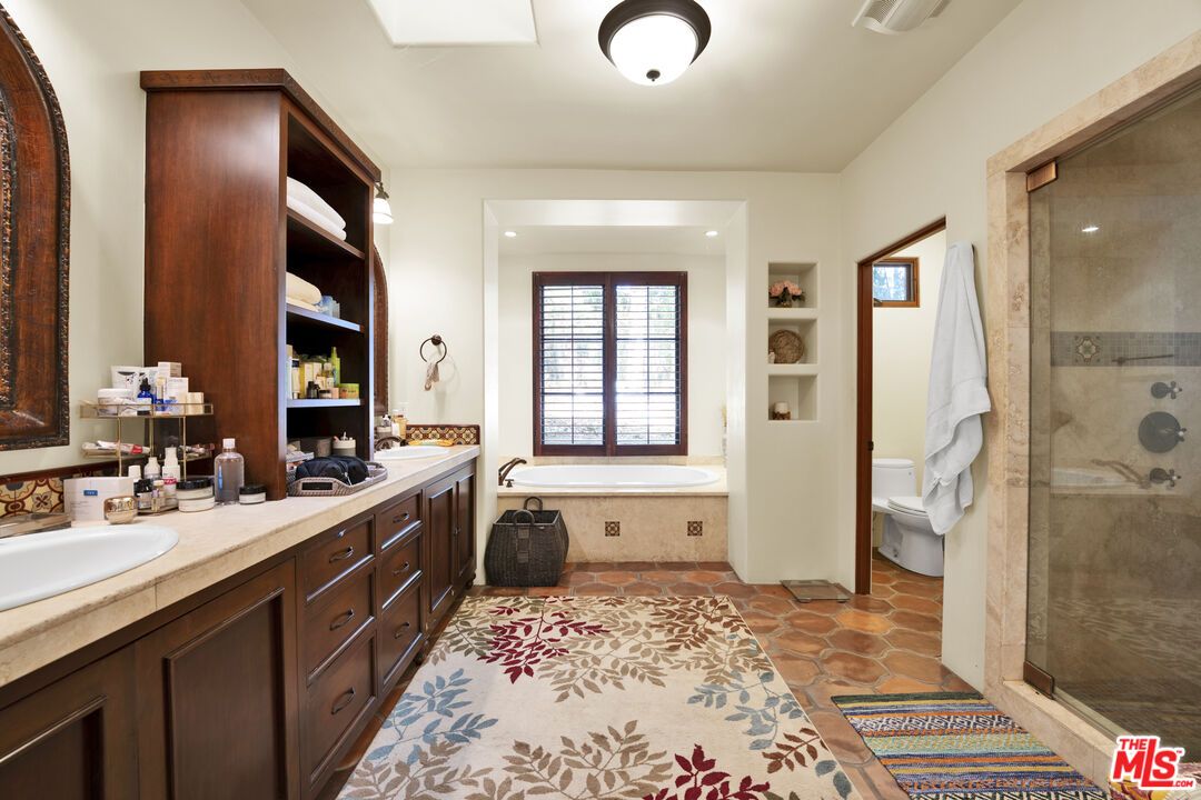 Bathroom, Dual Sink Vanities, Glass Shower, Interior, Recessed Lighting, Tile Countertops