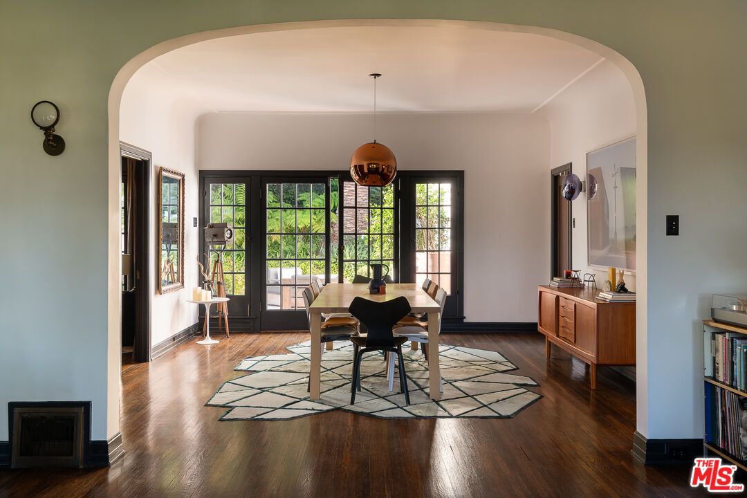 Dining room, Interior, Pendant Lights, Wood Texture Flooring