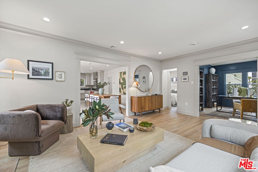 Dining room, Interior, Kitchen, Living room, Recessed Lighting, Wood Texture Flooring