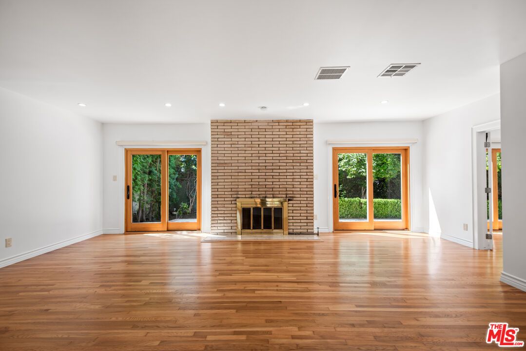 Empty room, Fireplace, Interior, Recessed Lighting, Wood Texture Flooring