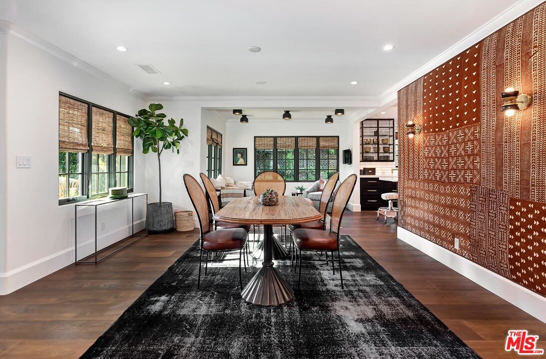 Dining room, Interior, Recessed Lighting, Wood Texture Flooring