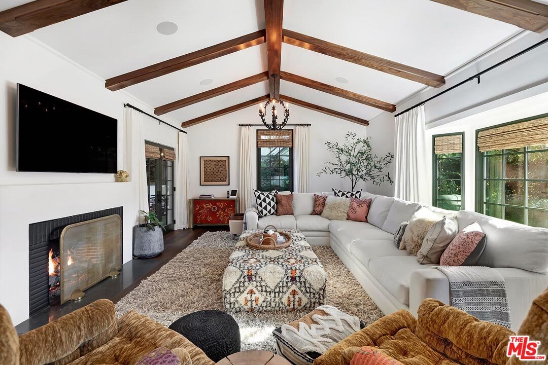 Fireplace, Interior, Living room, Wooden Beams, Wood Texture Flooring