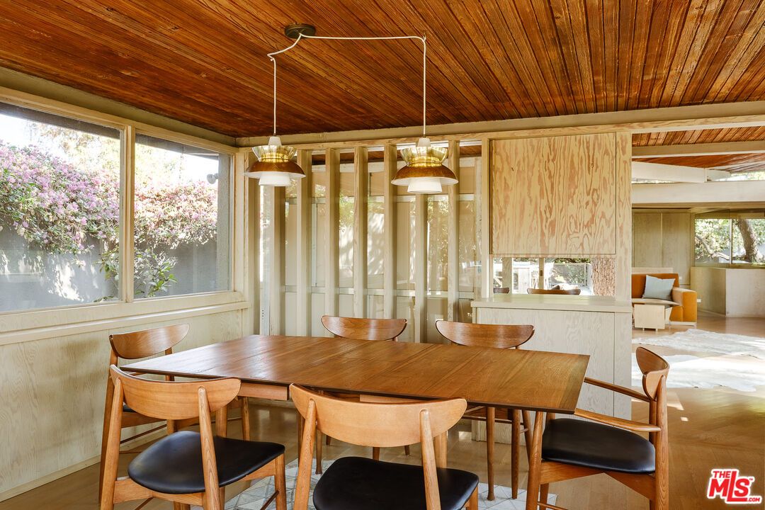 Dining room, Interior, Pendant Lights, Wooden Ceilings, Wood Texture Flooring
