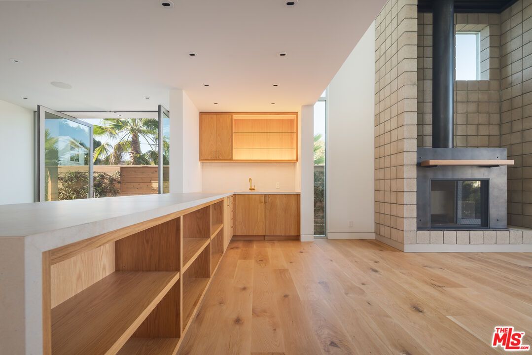 Fireplace, Interior, Recessed Lighting, Wood Texture Flooring