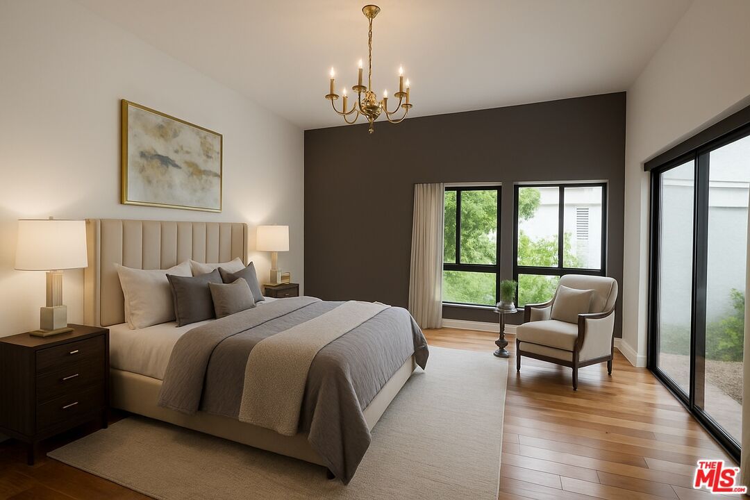 Bedroom, Chandelier, Interior, Wood Texture Flooring