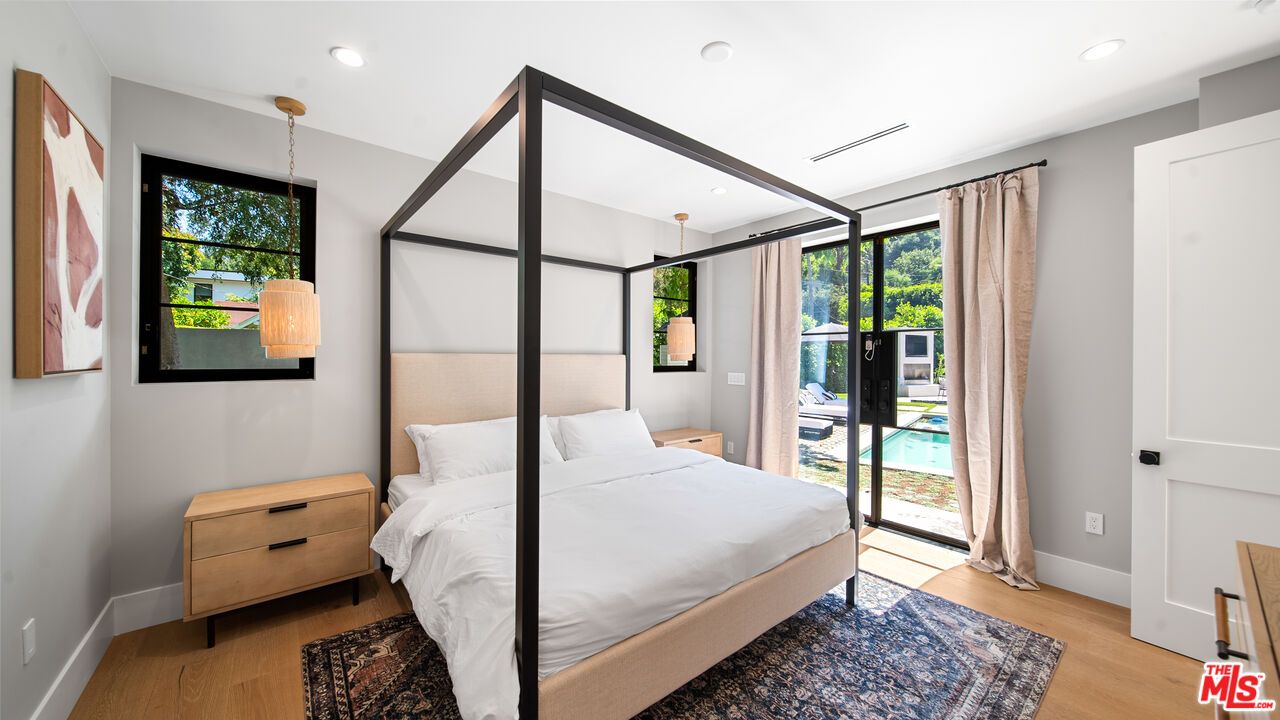 Bedroom, Interior, Pendant Lights, Recessed Lighting, Wood Texture Flooring