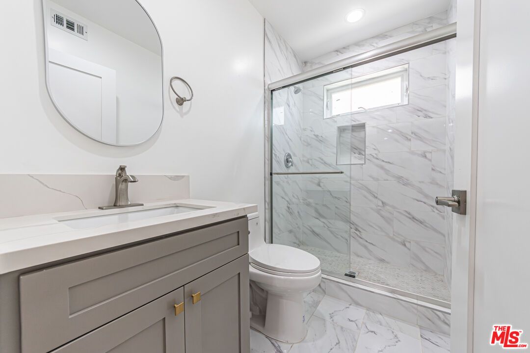 Bathroom, Glass Shower, Interior, Marble, Marble Walls, Recessed Lighting