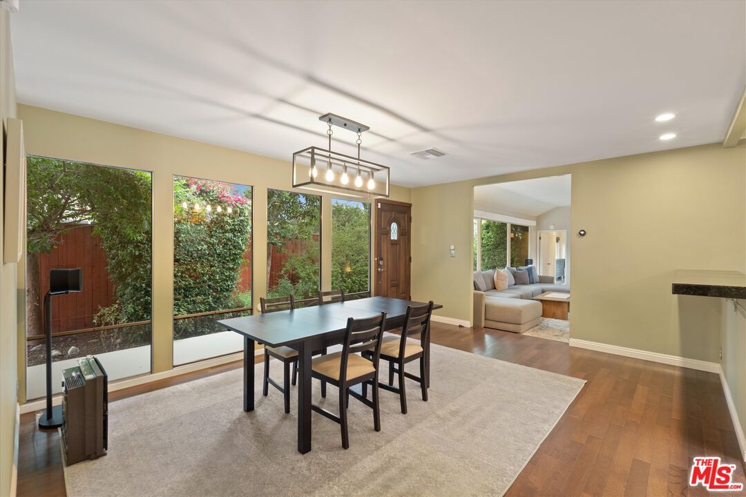 Dining room, Interior, Pendant Lights, Recessed Lighting, Wood Texture Flooring