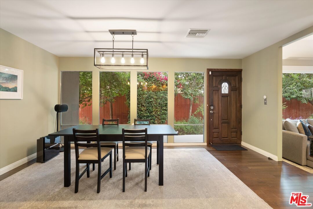 Dining room, Interior, Pendant Lights, Wood Texture Flooring