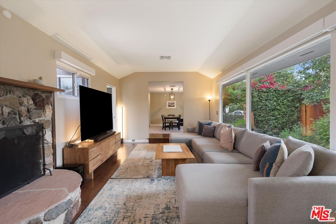 Fireplace, Interior, Living room, Stone Walls, Wood Texture Flooring