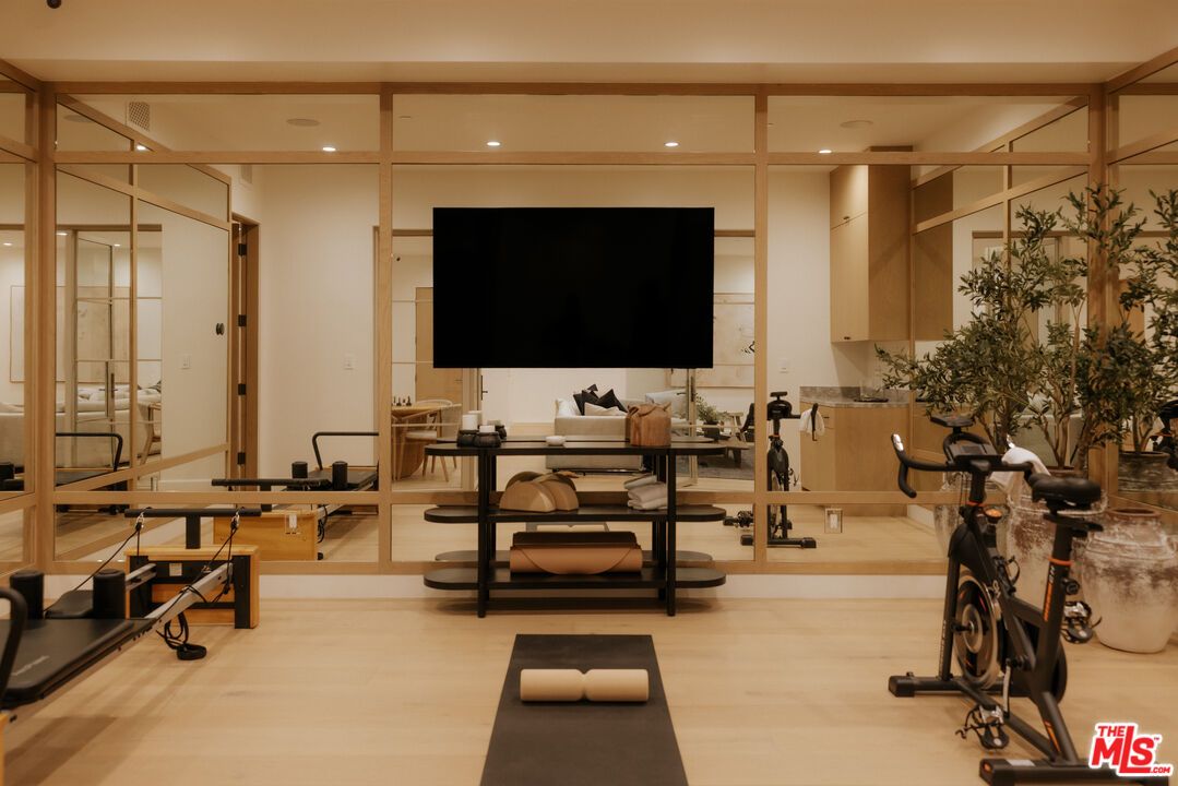 Fitness Equipment, Home Office, Interior, Recessed Lighting, Wood Texture Flooring