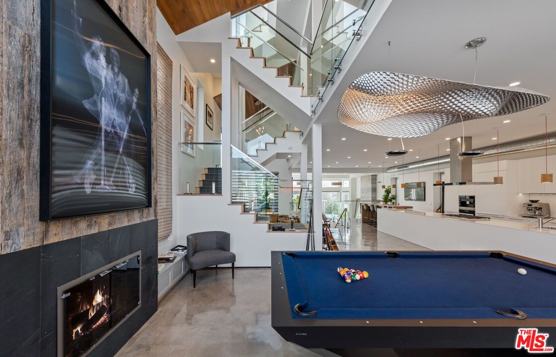 Billiard Table, Fireplace, Game Room, Interior, Pendant Lights, Recessed Lighting