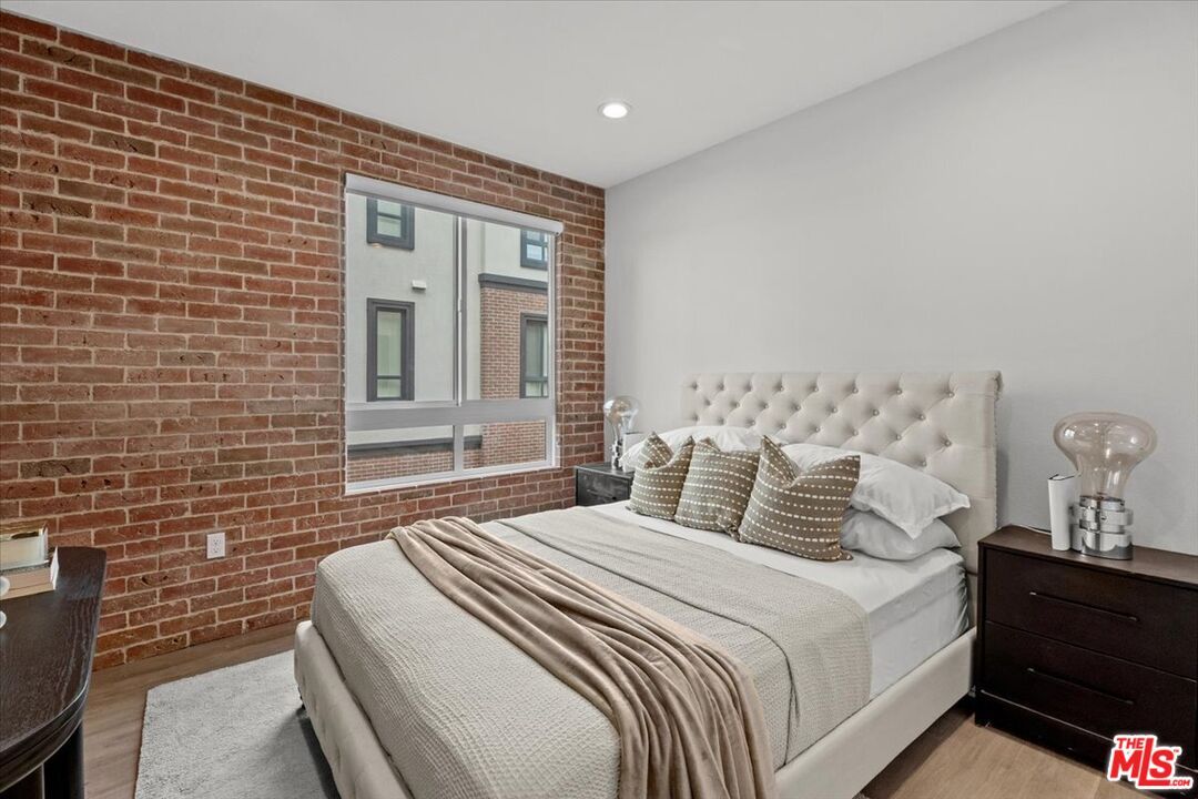 Bedroom, Interior, Recessed Lighting, Stone Walls, Wood Texture Flooring