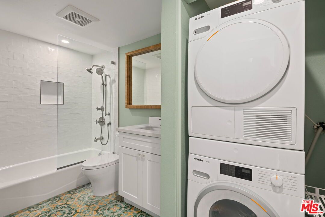 Bathroom, Glass Shower, Interior, Recessed Lighting, Utility Closets, Washer