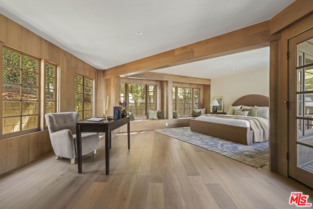 Bedroom, Home Office, Interior, Recessed Lighting, Wooden Beams, Wood Texture Flooring, Wooden Walls