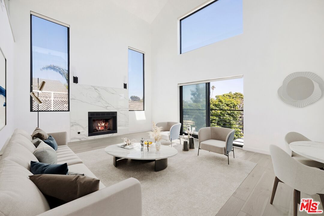 Fireplace, Interior, Living room, Marble Walls, Wood Texture Flooring