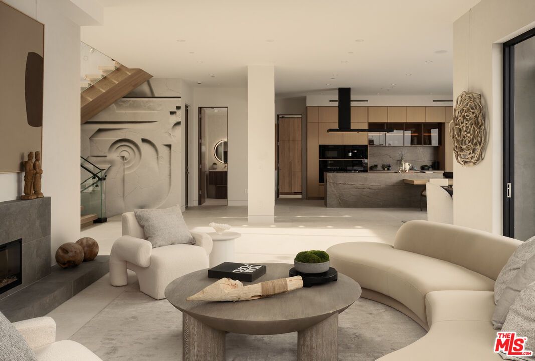 Fireplace, Interior, Kitchen, Living room, Recessed Lighting