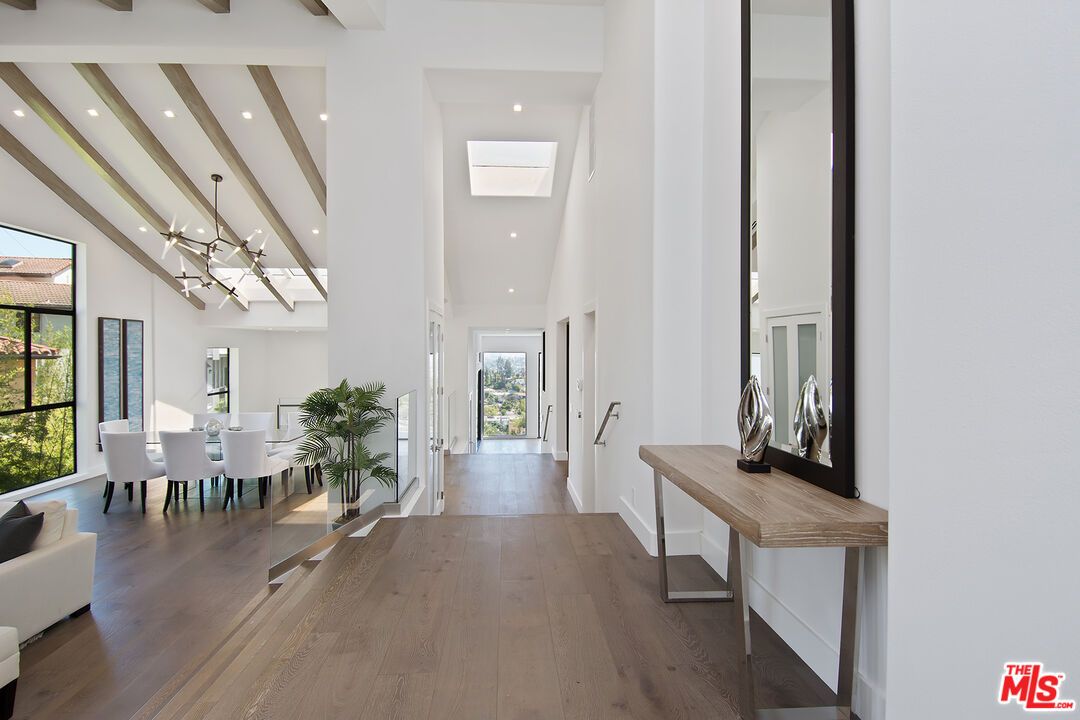 Dining room, Interior, Pendant Lights, Recessed Lighting, Wooden Beams, Wood Texture Flooring