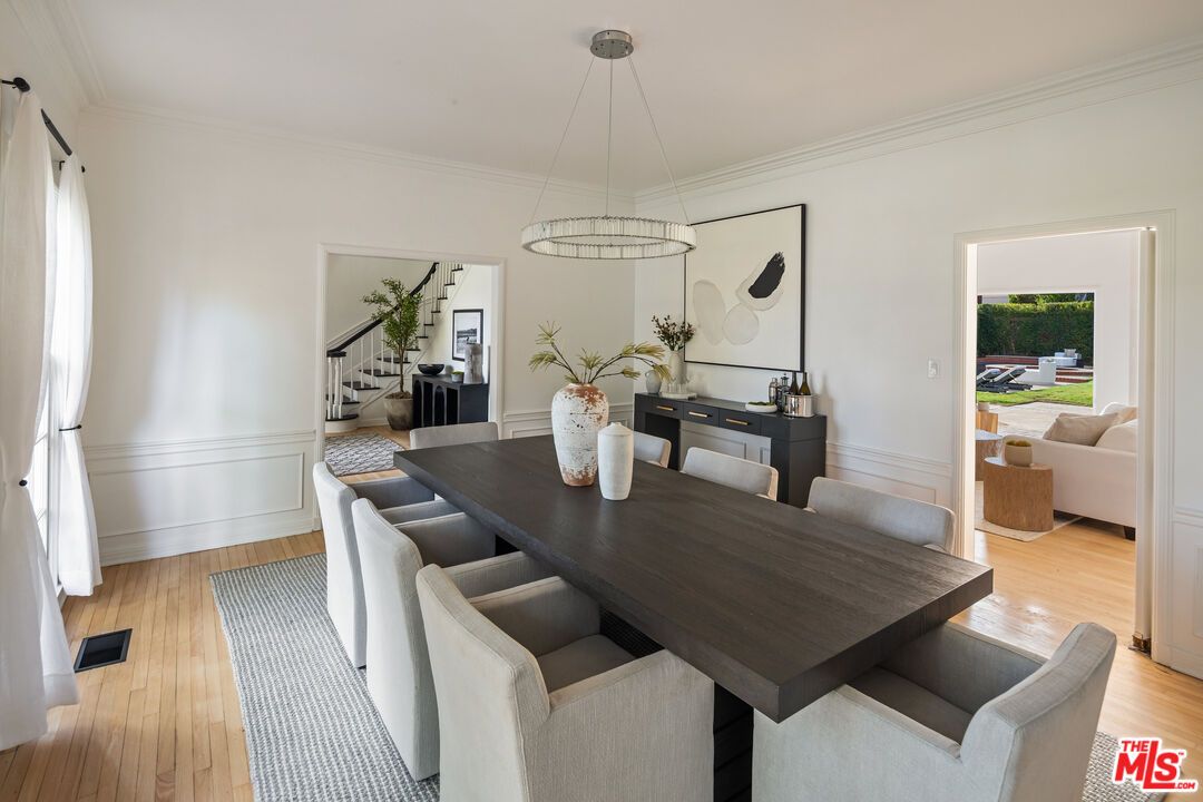 Dining room, Interior, Pendant Lights, Wood Texture Flooring