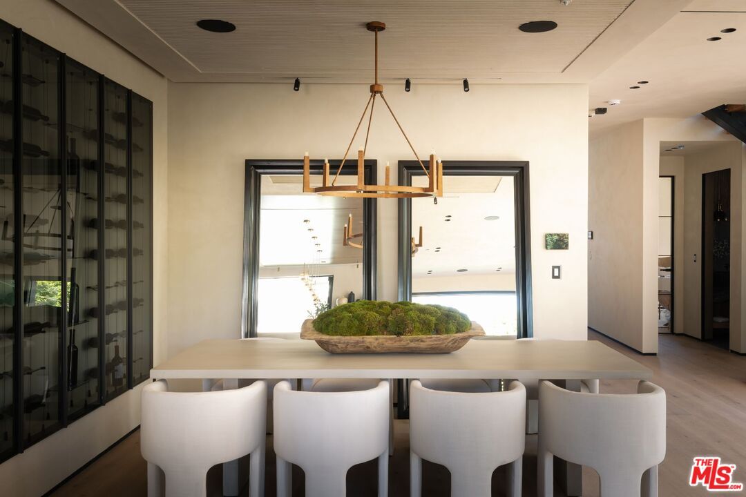 Dining room, Interior, Pendant Lights, Recessed Lighting, Wood Texture Flooring