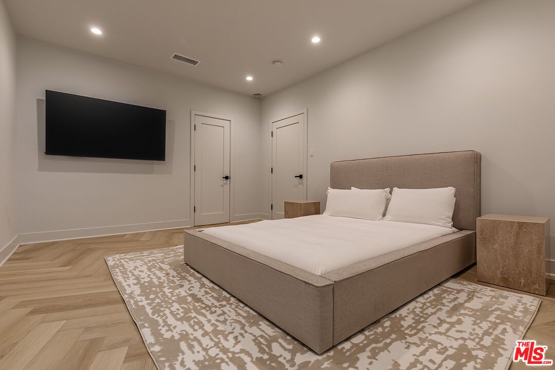 Bedroom, Interior, Recessed Lighting, Wood Texture Flooring