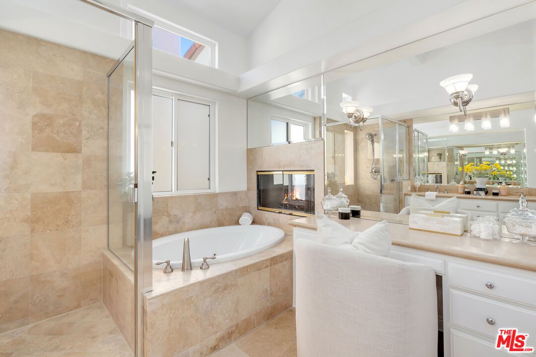 Bathroom, Fireplace, Glass Shower, Interior