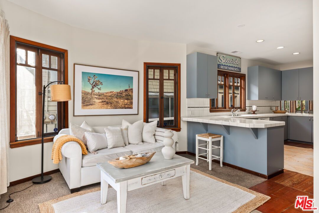 Interior, Kitchen, Living room, Recessed Lighting, Tile Countertops, Wood Texture Flooring