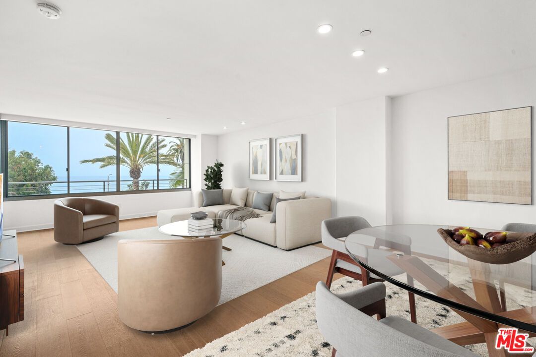 Dining room, Interior, Living room, Recessed Lighting, Water, Wood Texture Flooring