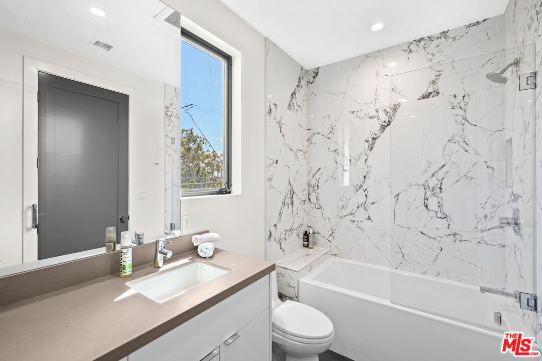 Bathroom, Glass Shower, Interior, Marble Walls, Recessed Lighting
