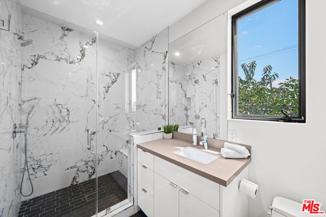 Bathroom, Glass Shower, Interior, Marble Walls, Recessed Lighting