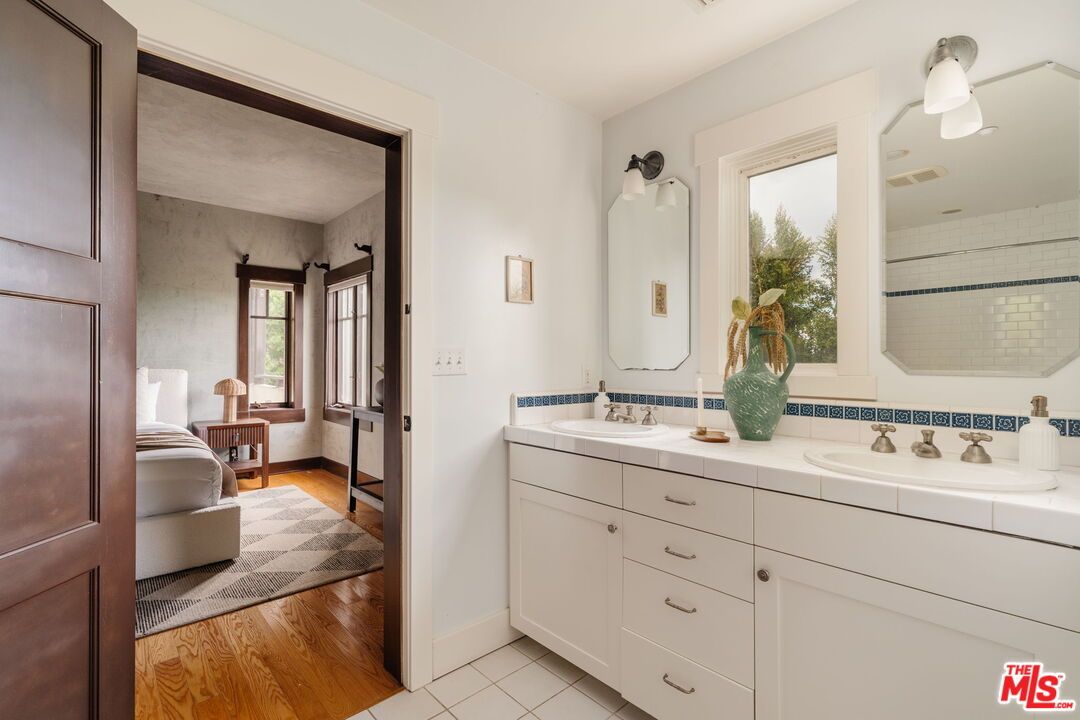 Bathroom, Bedroom, Dual Sink Vanities, Interior, Tile Countertops, Wood Texture Flooring