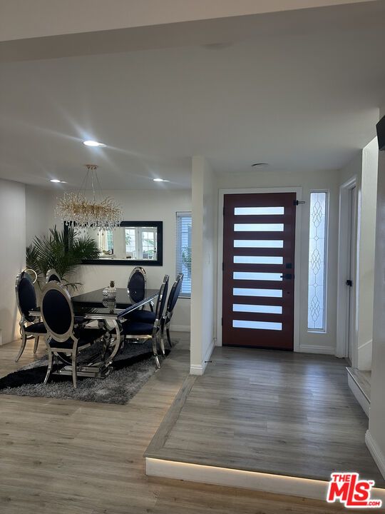 Dining room, Interior, Recessed Lighting, Wood Texture Flooring