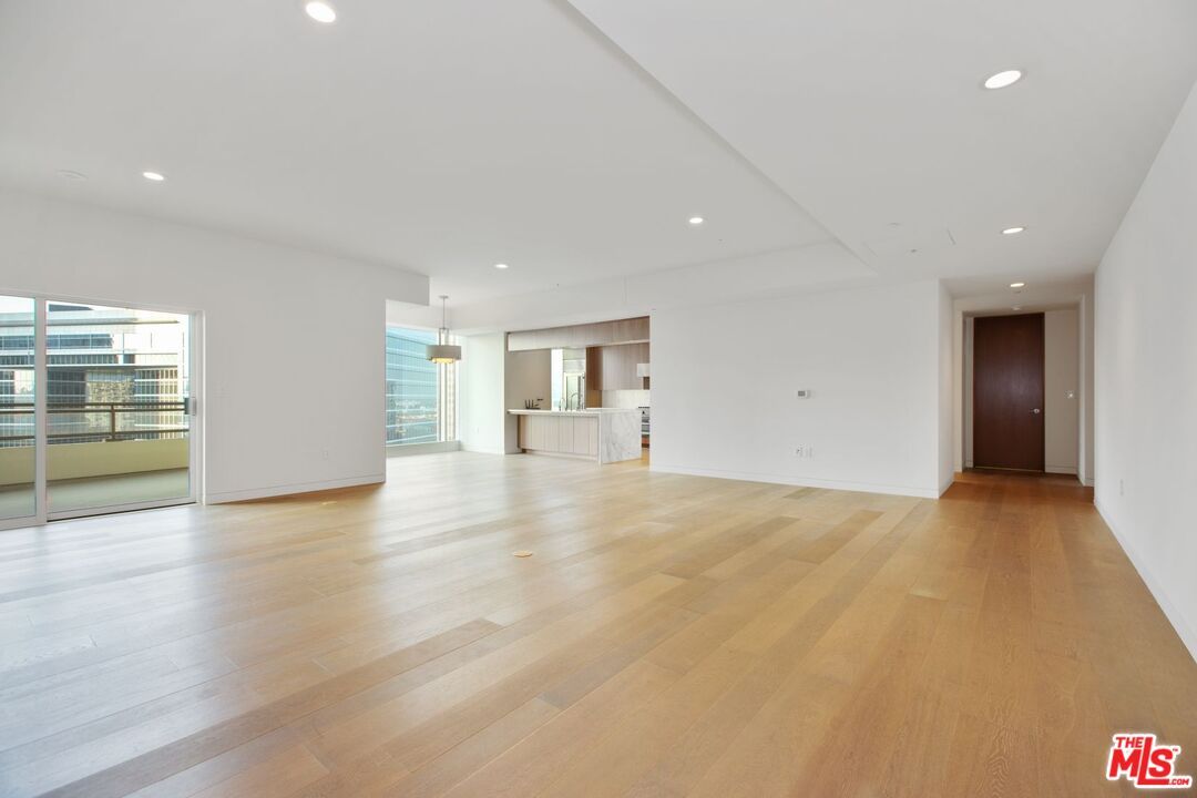 Empty room, Interior, Kitchen, Pendant Lights, Recessed Lighting, Wood Texture Flooring