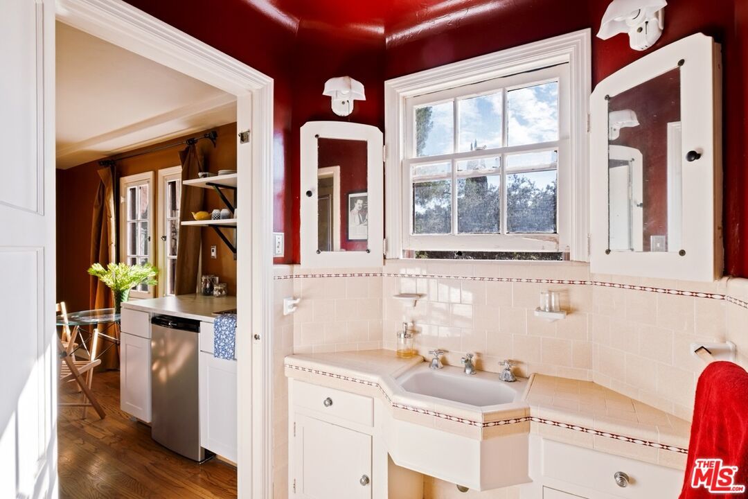 Bathroom, Interior, Tile Countertops, Wood Texture Flooring