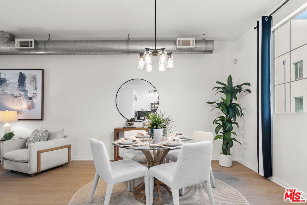 Dining room, Interior, Pendant Lights, Wood Texture Flooring