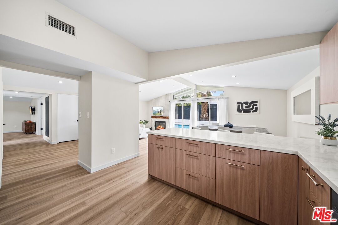 Fireplace, Interior, Recessed Lighting, Wood Texture Flooring