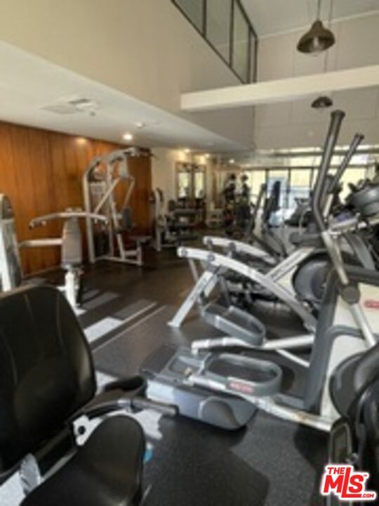 Fitness Equipment, Gym, Interior, Pendant Lights, Recessed Lighting, Wooden Walls