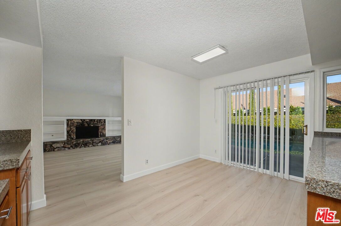 Empty room, Fireplace, Interior, Recessed Lighting, Wood Texture Flooring