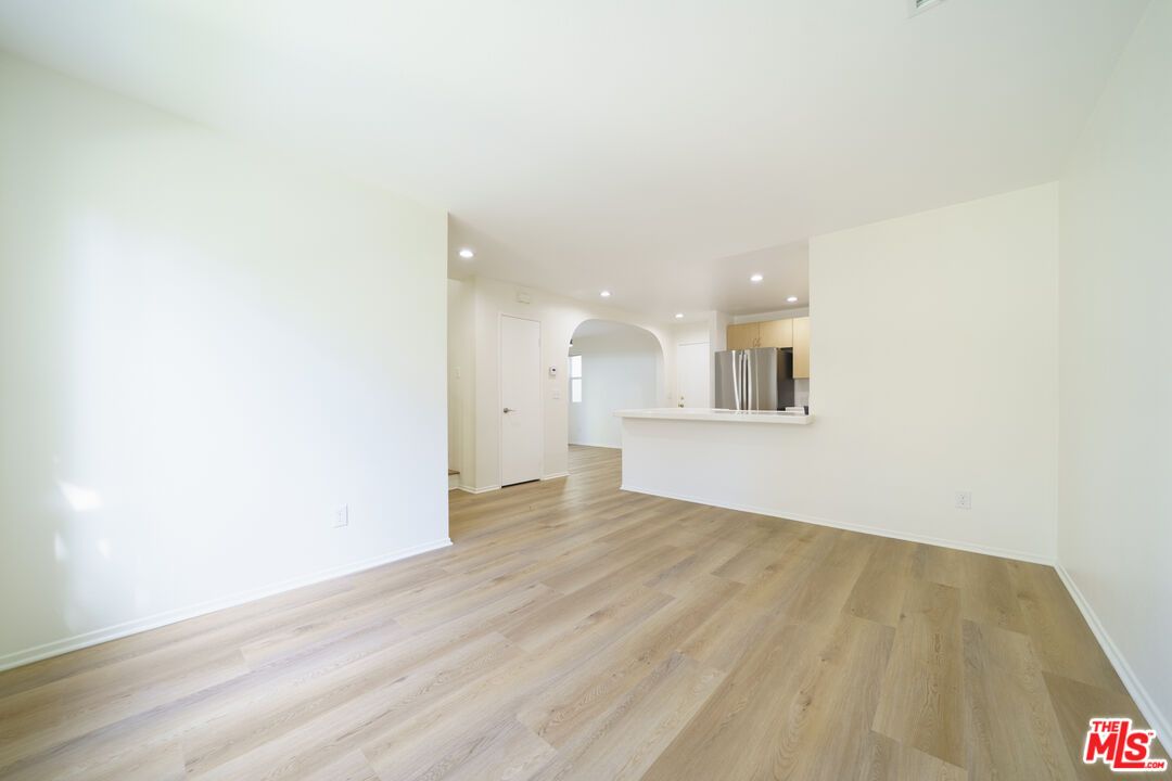 Empty room, Interior, Kitchen, Recessed Lighting, Wood Texture Flooring