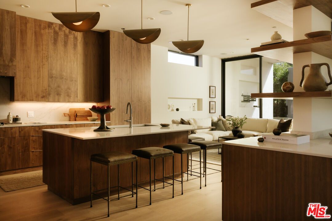 Interior, Kitchen, Living room, Pendant Lights, Recessed Lighting, Wood Texture Flooring